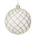 100mm VP Glitter Net Concave Ball Ornament - White & Gold