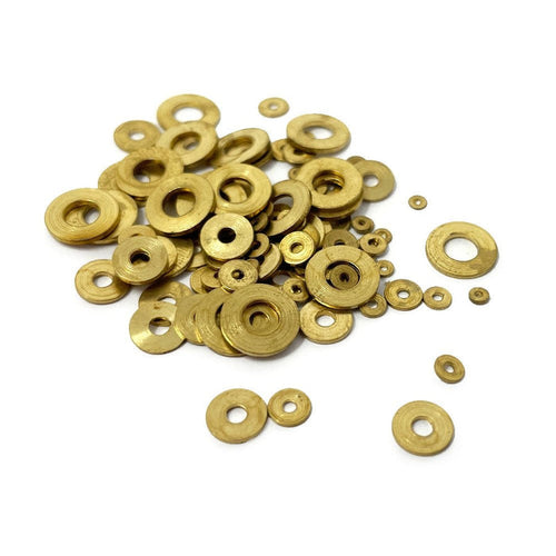 100x Flat Round Clock Washers, Brass