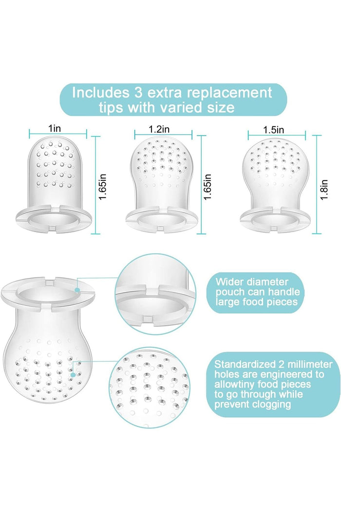 3 Pack Silicone Baby Fruit Food Feeder Pacifier with 3 Sizes Silicone Pouches, BPA Free Mesh Feeder for Infants