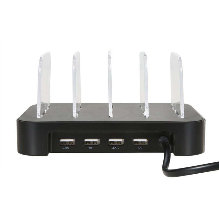 3-Port Fast Charge USB Phone Charger: black, white multi-device charging dock/stand, minimal style