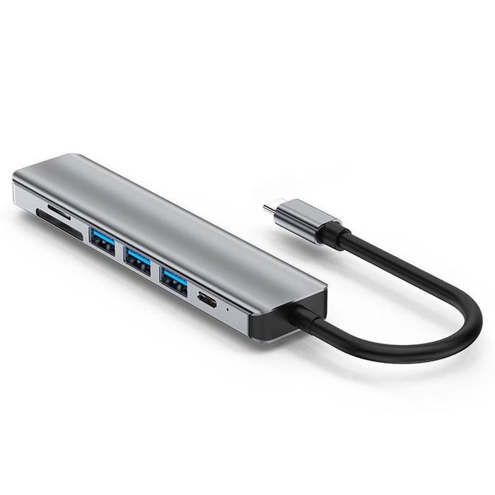 7-in-1 USB-C Hub: Ultimate Connectivity: silver, black USB-C multiport hub/docking adapter, minimal modern style