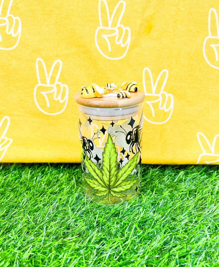 Weed Leaf Bee Stash Jar