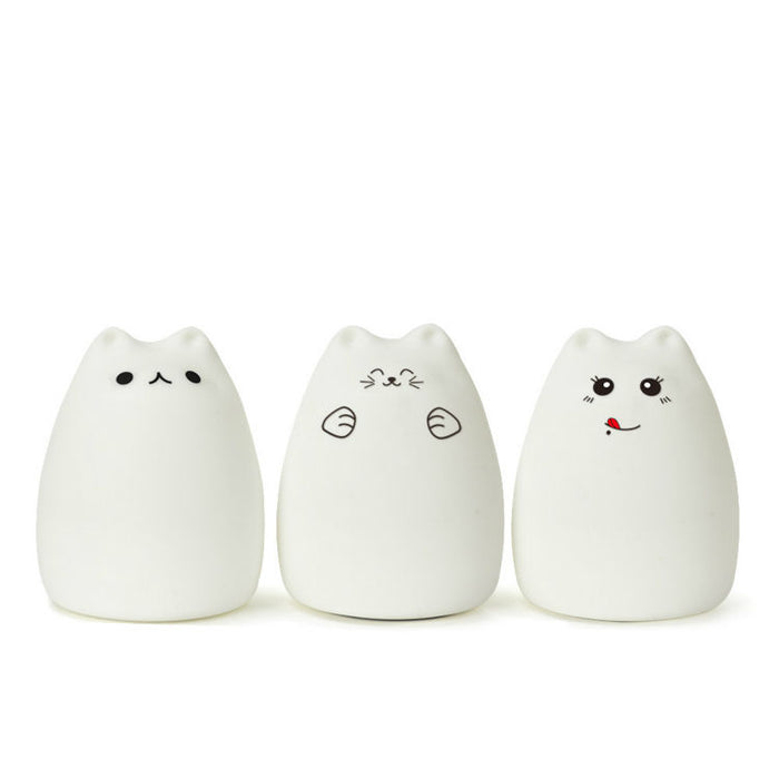 ABS Silicone LED Cat Night Light: white, black cat, kawaii minimal cartoon style