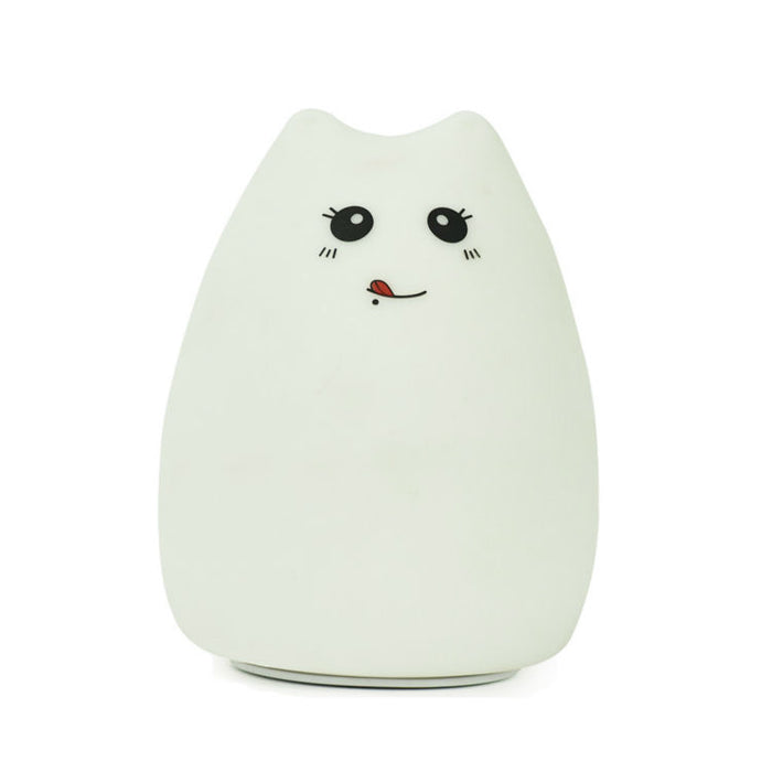 ABS Silicone LED Cat Night Light: white, black cat, kawaii minimal cartoon style