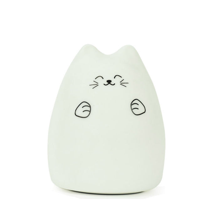 ABS Silicone LED Cat Night Light: white, black cat, kawaii minimal cartoon style