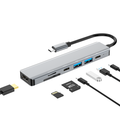 Aluminium Laptop USB Hub Dock: Features & Benefits: silver, black USB-C multiport hub/docking adapter, minimal modern tech st