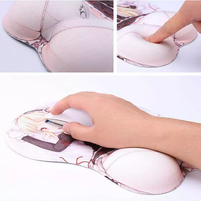Anime Ass Wrist Rest Mousepad: white, cream anime-style blonde girl character, anime, cartoon, kawaii style