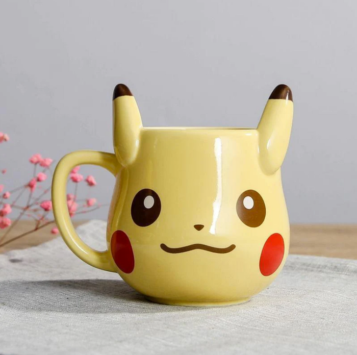 Anime Pikachu Ceramic Mug, Unisex: yellow, brown Pikachu character, cartoon kawaii style