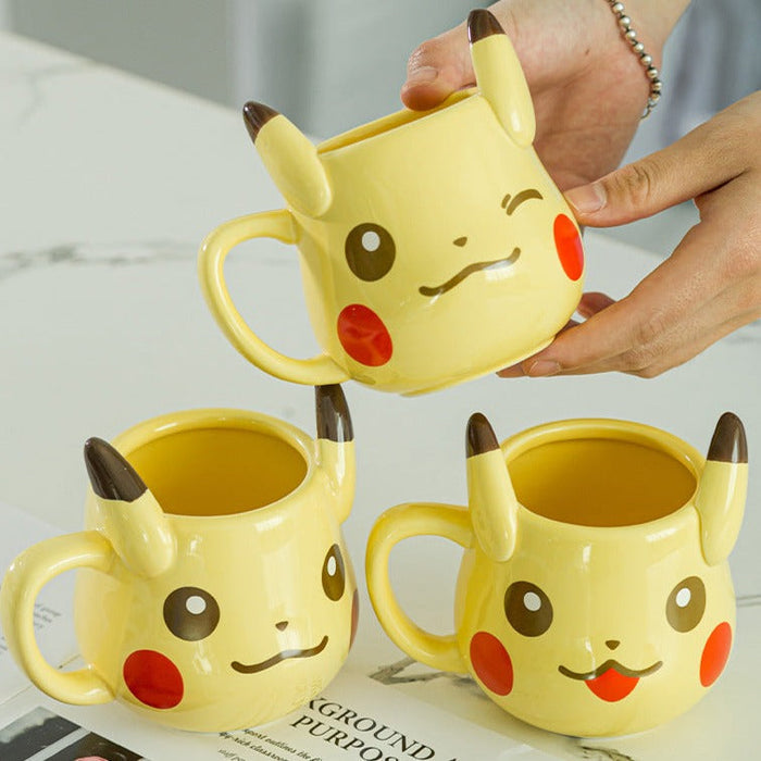 Anime Pikachu Ceramic Mug, Unisex: yellow, brown Pikachu character, cartoon kawaii style