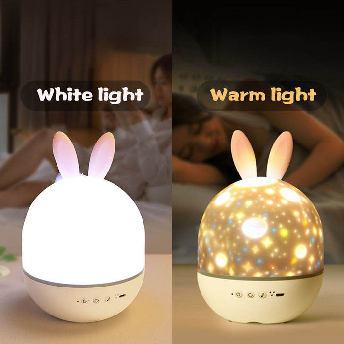 Astronaut Projector Lamp: Modern Elegance: warm white, cream rabbit and space/planet theme, cartoon/kawaii space-themed style