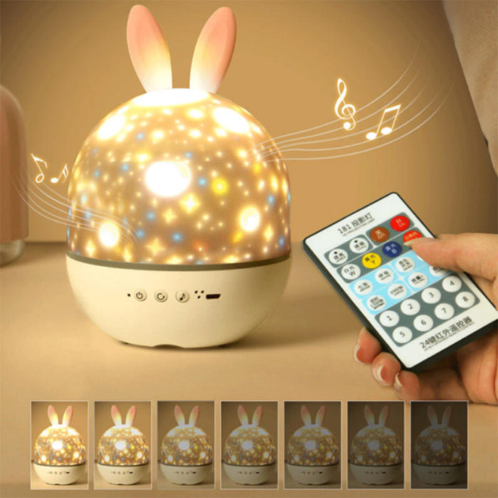Astronaut Projector Lamp: Modern Elegance: warm white, cream rabbit and space/planet theme, cartoon/kawaii space-themed style