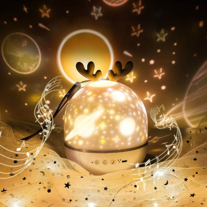Astronaut Projector Lamp: Modern Elegance: warm white, cream rabbit and space/planet theme, cartoon/kawaii space-themed style