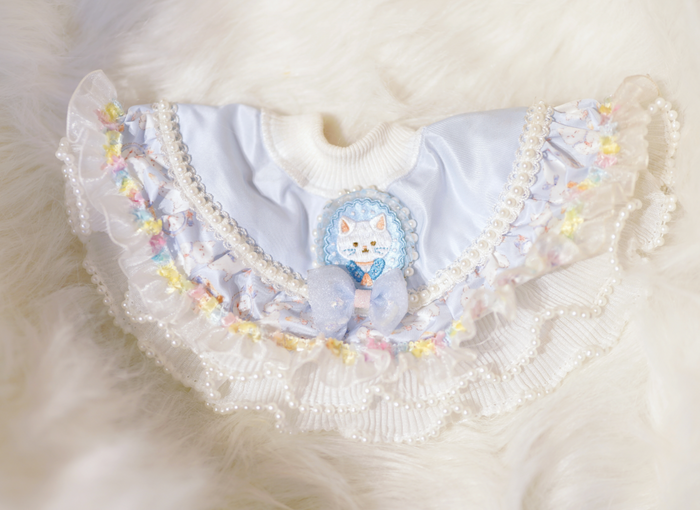 B.Bing Silk Print&Embroidery Bib Pearl Kitten