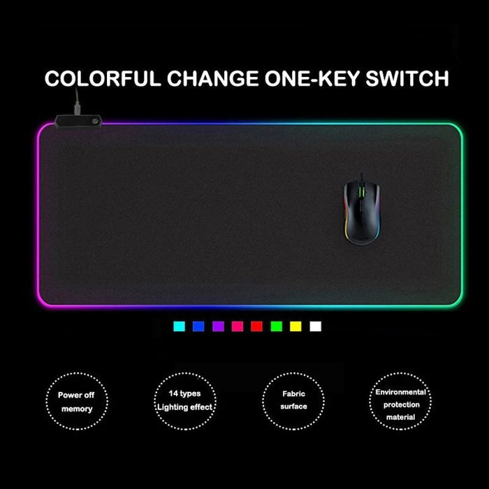 Black LED Gaming Mouse Pad, Large: black, multicolor RGB border RGB illuminated desk mat/mouse pad, minimal gaming style