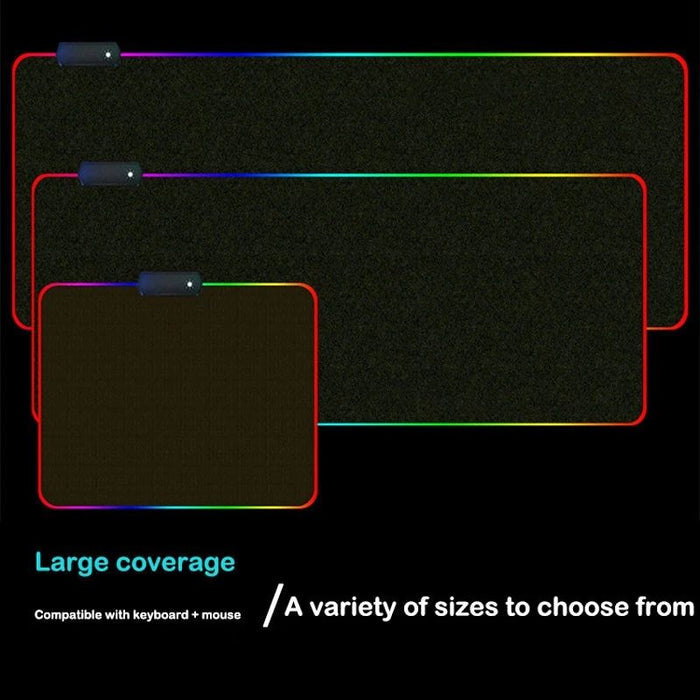 Black LED Gaming Mouse Pad, Large: black, multicolor RGB border RGB illuminated desk mat/mouse pad, minimal gaming style