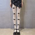 Black & White Anime Bowknot Laces: off-white, black patterned tights, cute, feminine style