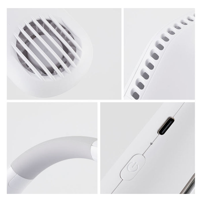 Bladeless Portable Neck Fan with Rechargeable Battery: light pink, rose gold wearable neck fan, minimal style