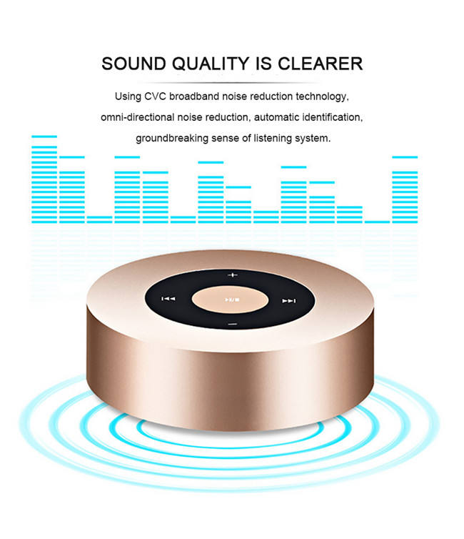 Bluetooth Mini Bass Wireless Speaker: rose gold, black round electronic control device, minimal style