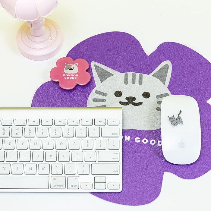 BonBonGoods Gaming Mouse Pad Collection: purple, gray cartoon cat, kawaii cartoon style
