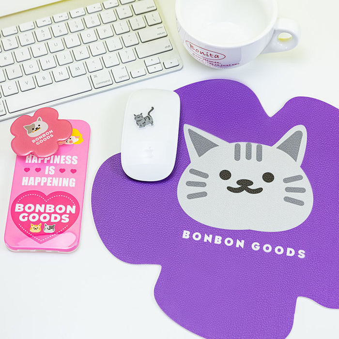 BonBonGoods Gaming Mouse Pad Collection: purple, gray cartoon cat, kawaii cartoon style
