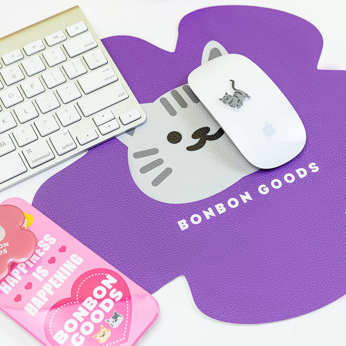 BonBonGoods Gaming Mouse Pad Collection: purple, gray cartoon cat, kawaii cartoon style