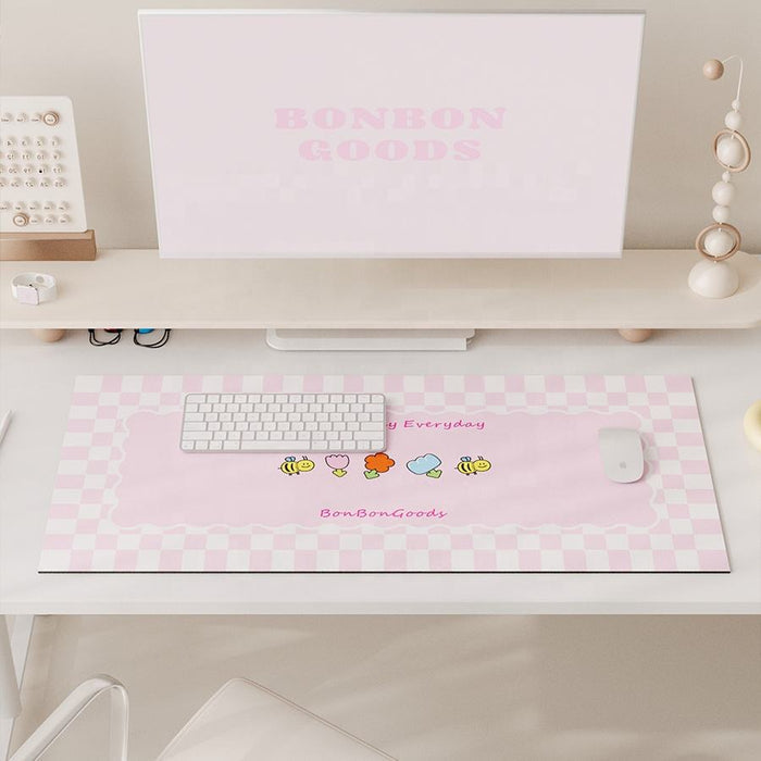 BonBonGoods Gaming Mouse Pad: For Gamers: pastel pink, white cartoon flower and bee characters, kawaii style