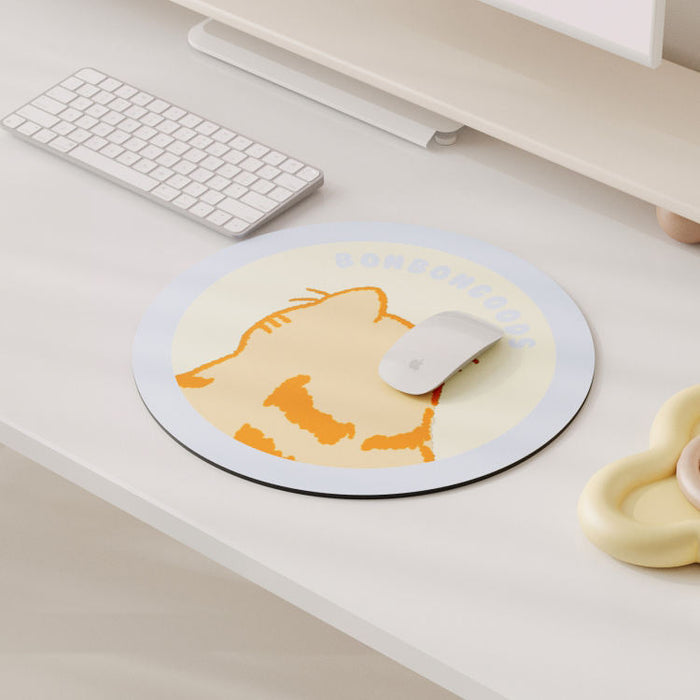 BonBonGoods PU Leather Gaming Mousepad: cream, pale yellow cartoon bear face, cute cartoon style
