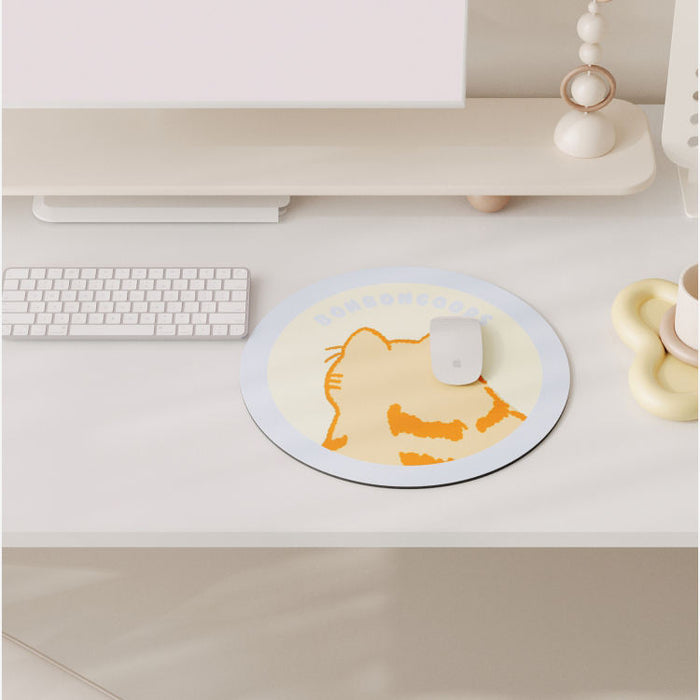 BonBonGoods PU Leather Gaming Mousepad: cream, pale yellow cartoon bear face, cute cartoon style