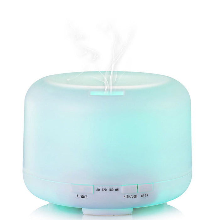 BT Speaker with Colorful Lights & Diffuser: pale aqua, white ultrasonic aroma diffuser/humidifier, minimal style