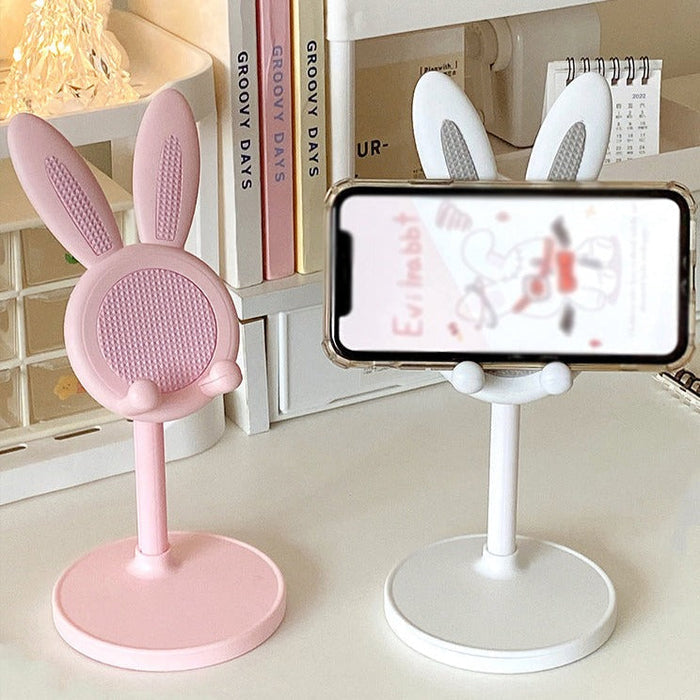 Bunny Phone/Tablet Stand: Hands-Free Cuteness: pink, white bunny/rabbit, cute cartoon/kawaii style