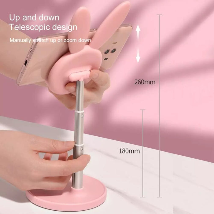 Bunny Phone/Tablet Stand: Hands-Free Cuteness: pink, white bunny/rabbit, cute cartoon/kawaii style