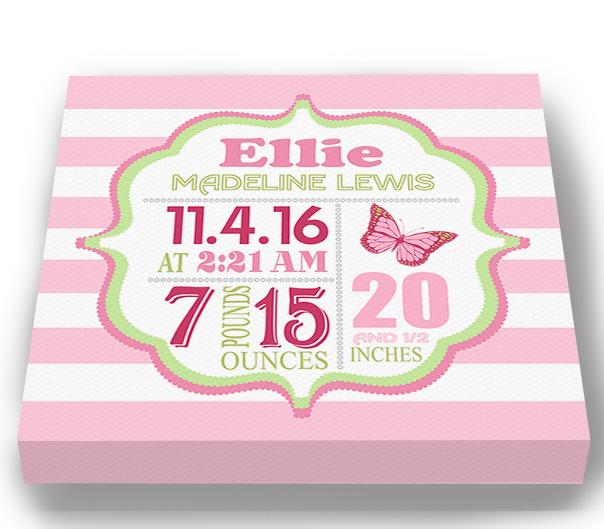 Butterfly Birth Stats Baby Girl Nursery Decor - Modern Birth Announcements Canvas ArtBaby ProductMuralMax Interiors