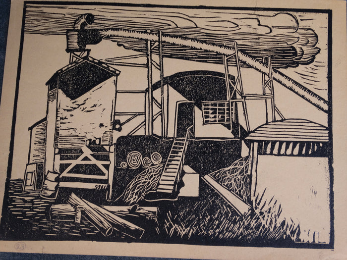 Central American/Mexican Industrial Landscape Lino Cut 1950 AP1461