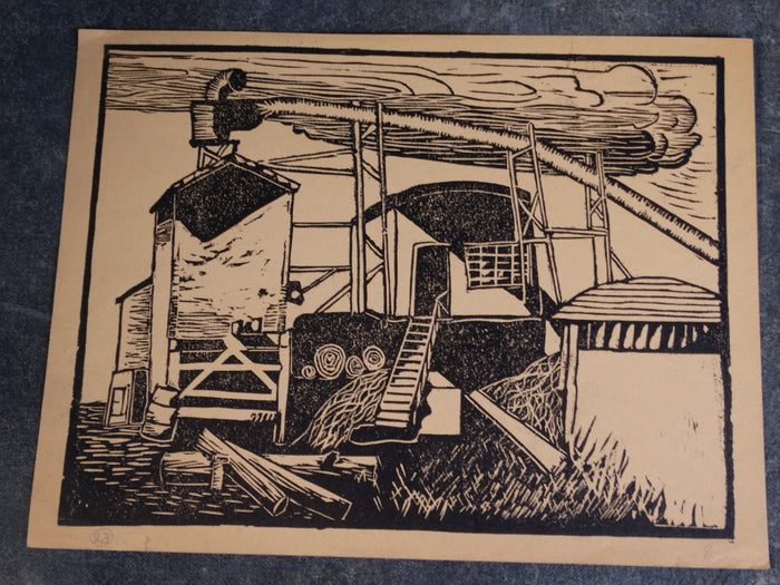 Central American/Mexican Industrial Landscape Lino Cut 1950 AP1461