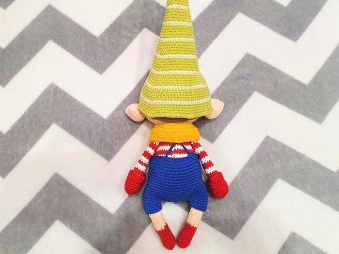 Christmas elf toy crochet in removable hat, scarf and mittens