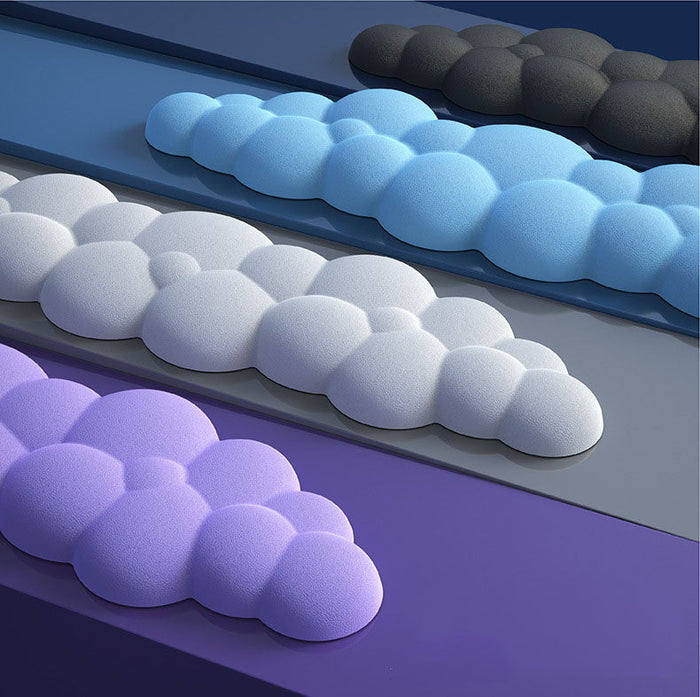 Cloud Keyboard Wrist Rest with Memory Foam: black, light blue clouds, minimal cartoon style