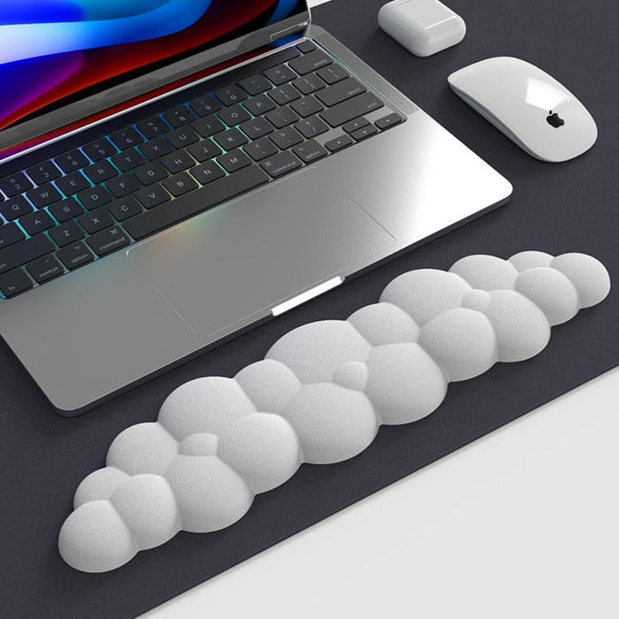 Cloud Keyboard Wrist Rest with Memory Foam: black, light blue clouds, minimal cartoon style