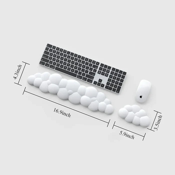 Cloud Keyboard Wrist Rest with Memory Foam: black, light blue clouds, minimal cartoon style