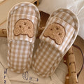 Cozy Hug Slippers for Women: beige, cream cartoon bear faces, cute cartoon, cozy style