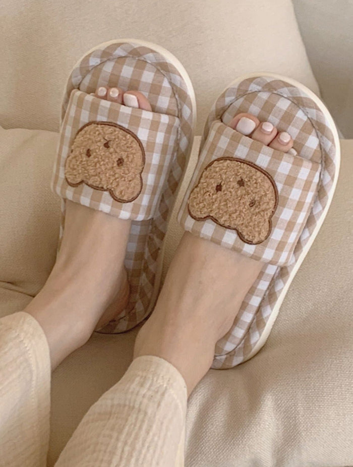 Cozy Hug Slippers for Women: beige, cream cartoon bear faces, cute cartoon, cozy style