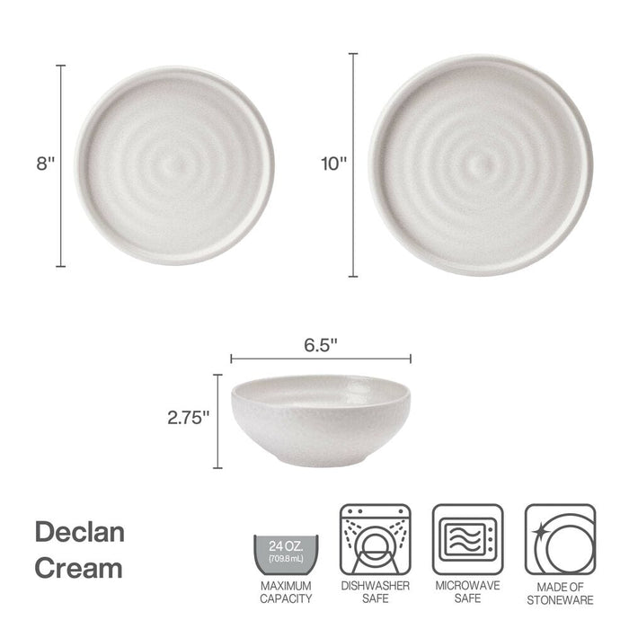 Declan Cream 12 Piece Dinnerware Set, Service for 4