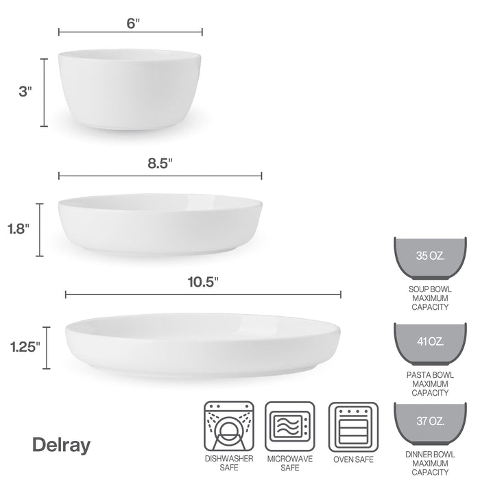 Delray 9 Piece Dinnerware Bowl Set, Service for 3