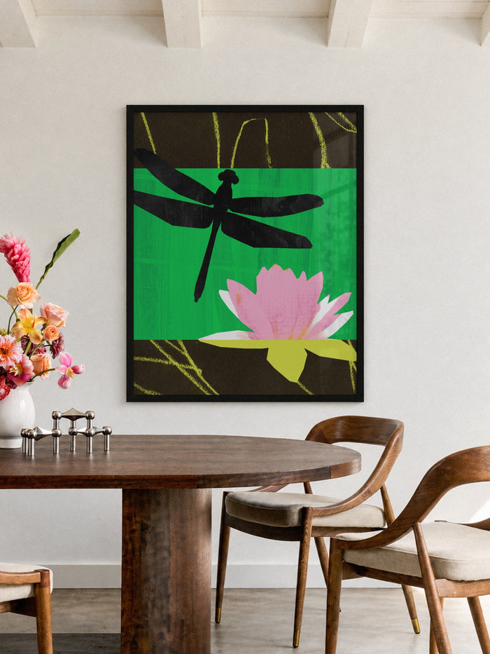 Dragonfly and Lotus - Sian Roper - 4:5_Black_120926 [Style = 4:5_Black_120926] |frame=4:5_Black_120926| |type=lifestyle|