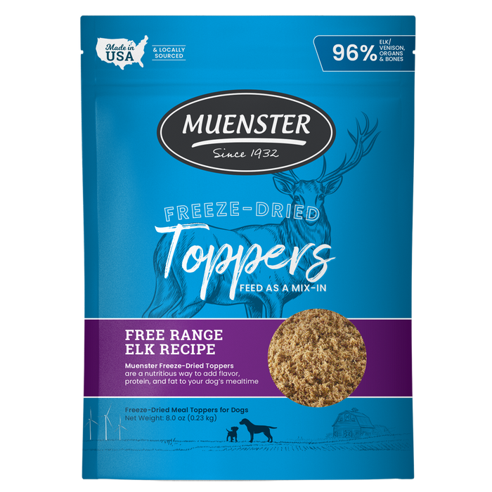 Muenster Freeze-Dried Elk Toppers, great for picky eaters
