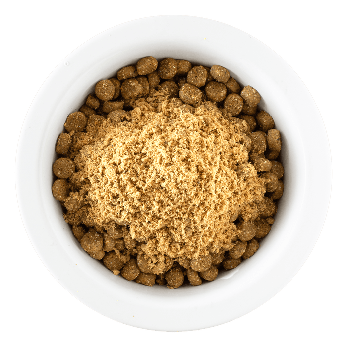 Muenster Free Range Elk Topper prepared bowl with kibble, perfect for picky eaters