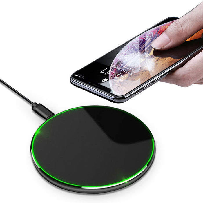Fast Wireless Charger for iPhone: black, green wireless charging pad, minimal modern style