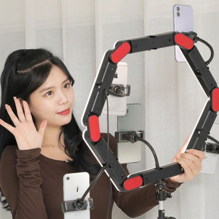 Foldable Beauty Fill Light for Mobiles: white, light gray set of white segmented geometric shapes, minimal geometric style