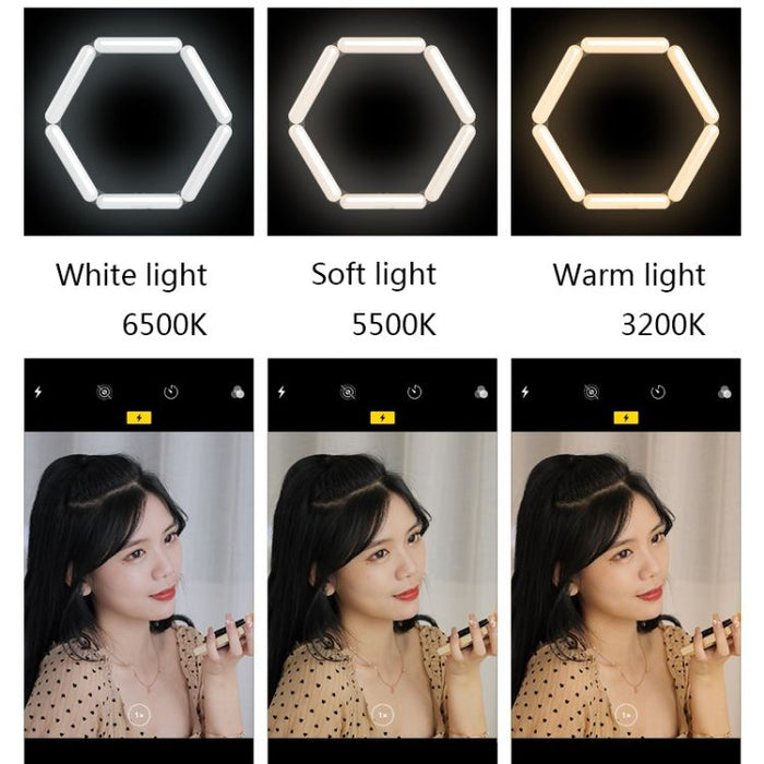 Foldable Beauty Fill Light for Mobiles: white, light gray set of white segmented geometric shapes, minimal geometric style