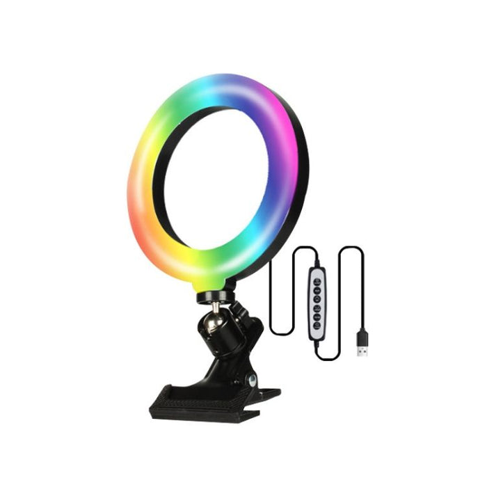 FYLZ LED Rectangle Light: black, rainbow multicolor clip-on RGB ring light with USB controller, minimal modern style