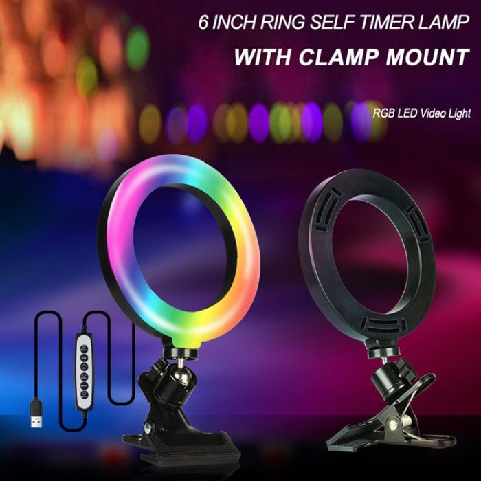 FYLZ LED Rectangle Light: black, rainbow multicolor clip-on RGB ring light with USB controller, minimal modern style